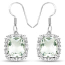 10.48 Carat Genuine Green Amethyst and White Topaz .925 Sterling Silver Earrings
