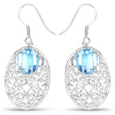 10.72 Carat Genuine Blue Topaz .925 Sterling Silver Earrings
