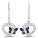 0.57 Carat Genuine Blue Sapphire and Created White Sapphire .925 Sterling Silver Earrings