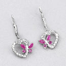 0.59 Carat Genuine Ruby and Created White Sapphire .925 Sterling Silver Earrings