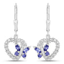 0.50 Carat Genuine Tanzanite and Created White Sapphire .925 Sterling Silver Earrings