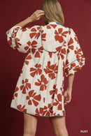 Umgee Two Tone Floral Tie-Neck Babydoll Dress