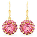 10.74 Carat Genuine Pink Topaz and Rhodolite Garnet .925 Sterling Silver Earrings