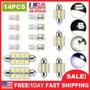 14Pcs T10 31mm 41mm Festoon LED Light Bulb Interior Dome Map LED Lights License Plate Trunk Side Positioning Lights 6000K White