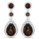 7.34 Carat Genuine Smoky Quartz and White Topaz .925 Sterling Silver Earrings