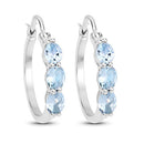 1.75 Carat Genuine Aquamarine and White Diamond .925 Sterling Silver Earrings