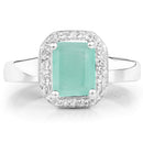 1.73 Carat Genuine Emerald & White Topaz .925 Sterling Silver Ring