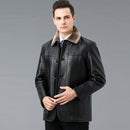 Genuine Leather And Fur One-piece Overcoat With A Lapel Lined With Fleece For Extra Warmth