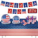 4th of July Party Supplies Set for 24 Guests - 181 Pieces