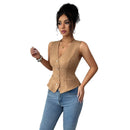 V-neck Buttoned Womens Vest Top