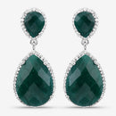 19.42 Carat Dyed Emerald and White Topaz .925 Sterling Silver Earrings