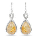 10.04 Carat Genuine Golden Rutile And White Topaz .925 Sterling Silver Earrings