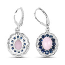 4.00 Carat Genuine Opal Pink, Blue Sapphire and White Topaz .925 Sterling Silver Earrings