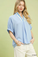 Umgee Textured V-Neck Blouse