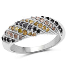 0.63 Carat Genuine Champagne Diamond, Yellow Diamond & Black Diamond .925 Sterling Silver Ring