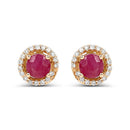 0.71 Carat Genuine Ruby and White Diamond 14K Yellow Gold Earrings