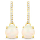 1.06 Carat Genuine Ethiopian Opal and White Diamond 10K Yellow Gold Earrings