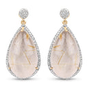 14K Yellow Gold Plated 35.15 Carat Genuine Golden Rutile and White Topaz .925 Sterling Silver Earrings