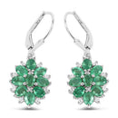 3.04 Carat Genuine Zambian Emerald and White Zircon .925 Sterling Silver Earrings