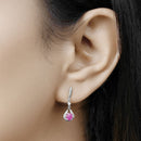 0.70 Carat Genuine Ruby and White Diamond 14K White Gold Earrings