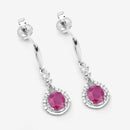0.70 Carat Genuine Ruby and White Diamond 14K White Gold Earrings