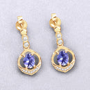 0.76 Carat Genuine Tanzanite and White Diamond 14K Yellow Gold Earrings