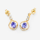 0.76 Carat Genuine Tanzanite and White Diamond 14K Yellow Gold Earrings