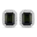 3.57 Carat Genuine Green Tourmaline and White Diamond 14K White Gold Earrings