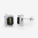 3.57 Carat Genuine Green Tourmaline and White Diamond 14K White Gold Earrings