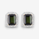 3.57 Carat Genuine Green Tourmaline and White Diamond 14K Yellow Gold Earrings