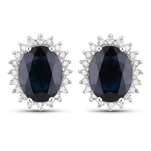 3.32 Carat Genuine Blue Sapphire and White Diamond 14K White Gold Earrings