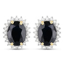 3.32 Carat Genuine Blue Sapphire and White Diamond 14K Yellow Gold Earrings