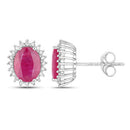 3.14 Carat Genuine Ruby and White Diamond 14K White Gold Earrings