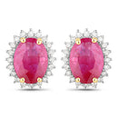 3.14 Carat Genuine Ruby and White Diamond 14K Yellow Gold Earrings