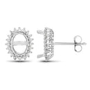 0.26 Carat Genuine White Diamond 14K White Gold Semi Mount Earrings - holds 8x6mm Oval Gemstones