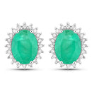 2.66 Carat Genuine Zambian Emerald and White Diamond 10K White Gold Earrings