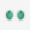 2.66 Carat Genuine Zambian Emerald and White Diamond 10K White Gold Earrings