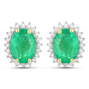 2.66 Carat Genuine Zambian Emerald and White Diamond 10K Yellow Gold Earrings