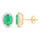 2.66 Carat Genuine Zambian Emerald and White Diamond 10K Yellow Gold Earrings