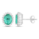 2.66 Carat Genuine Zambian Emerald and White Diamond 14K White Gold Earrings