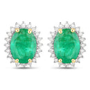 2.66 Carat Genuine Zambian Emerald and White Diamond 14K Yellow Gold Earrings