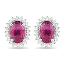 1.16 Carat Genuine Ruby and White Diamond 14K White Gold Earrings
