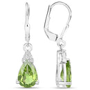 2.80 Carat Genuine Peridot and White Zircon .925 Sterling Silver Earrings