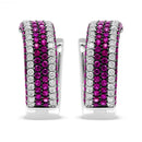 18K White Gold 1 7/8 Cttw Diamond and 1mm Round Red Ruby Open Swish Hoop Earrings (F-G Color, VS1-VS2 Clarity)