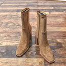 New Square Toe Fleece-lined New Chunky Heel French Boots