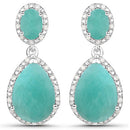 9.64 Carat Genuine Emerald and White Diamond .925 Sterling Silver Earrings