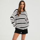 Womens Casual Loose-fitting Top Patchwork Stripes