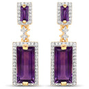 18K Yellow Gold Plated 6.01 Carat Genuine Emerald and White Topaz .925 Sterling Silver Earrings