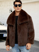 Mens Short Lapel-style Faux Fur Jacket Warm Outerwear
