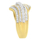 10K Yellow Gold 1.0 Cttw Baguette and Round Diamond Multi-Row Wave Bypass Ring (I-J Color, I1-I2 Clarity) - Ring Size 7